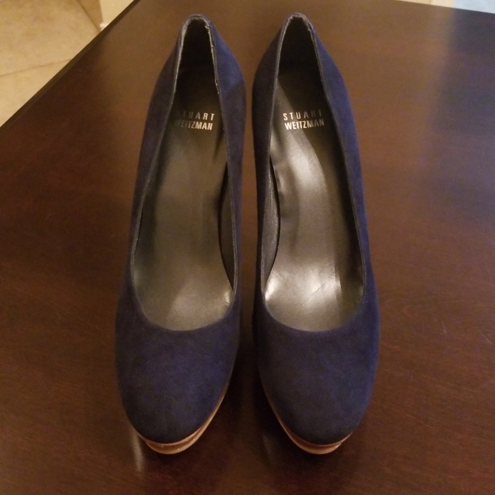 Stuart Weitzman Navy Blue Suede Platform Heels